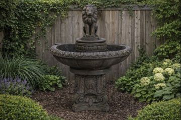 Square Back Lion Concrete Water Fountain
